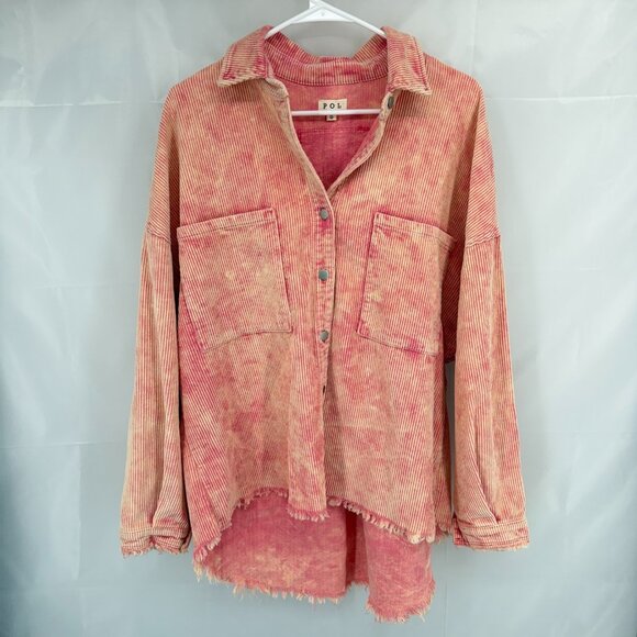 POL Women S Corduroy Jacket Pink Ombre Distressed Raw Hem Long Sleeve Oversized - Picture 1 of 7